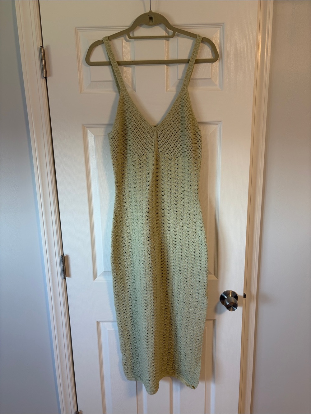 Sleeveless V-Neck Midi Knit Dress in Sage Green